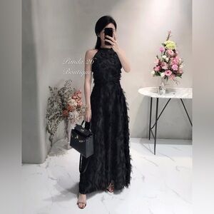 NWOT Korean Designer Brand Elegant Black Evening Gown